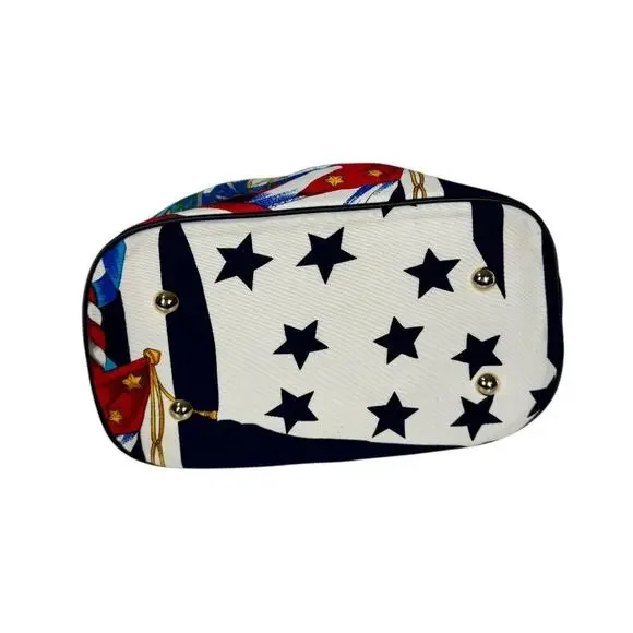 Vintage Aronni Romana Sailing Flag Print Handbag Nautical Florence Italy Navy - Picture 7 of 14